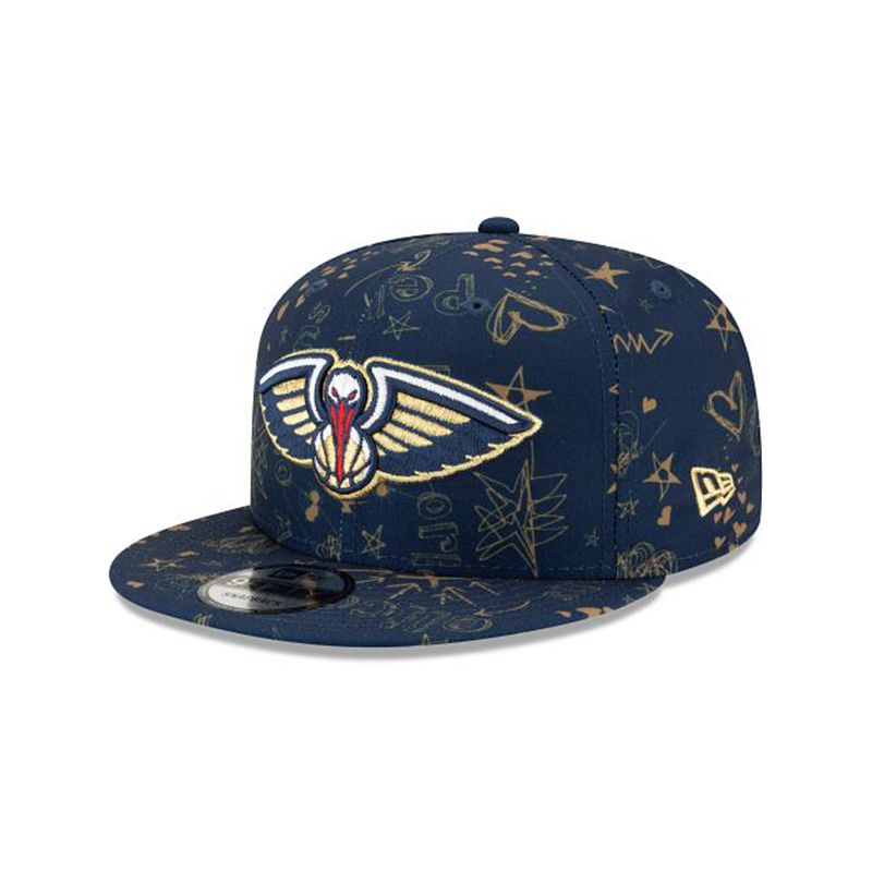 NBA New Orleans Pelicans Doodle 9Fifty Snapback (NKR1516) - Blue New Era Caps